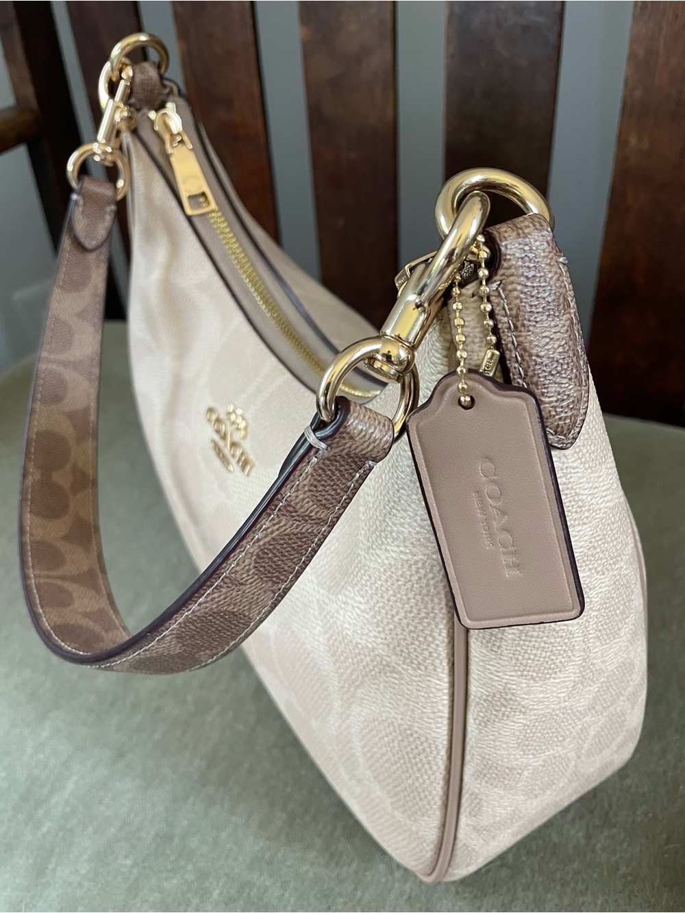 COACH Teri Hobo Signature canvas in sand / tan with gold hardware / CAA69 - Picture 5 of 10